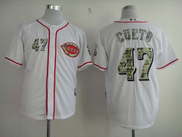 Men MLB Cincinnati Reds #47 Cueto white Camo letters jerseys->->MLB Jersey